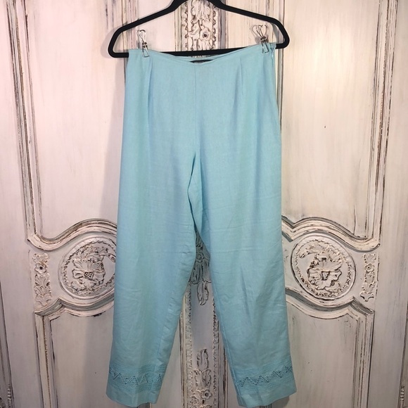 Nicole Studio Lovely Linen Blend Aqua Lined Pants Size 6P - Picture 1 of 10